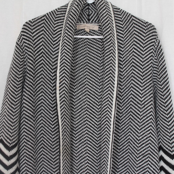 Lineamaglia Women's Made in Italy Open front Long Cardigan Black & White Sz M - Picture 2 of 6